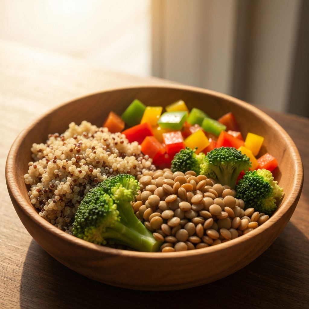 Balanced meal with grains and vegetables